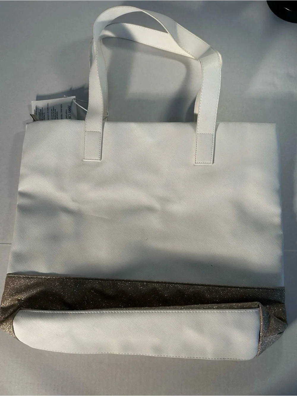Jimmy Choo White and Gold Glitter Bottom Tote